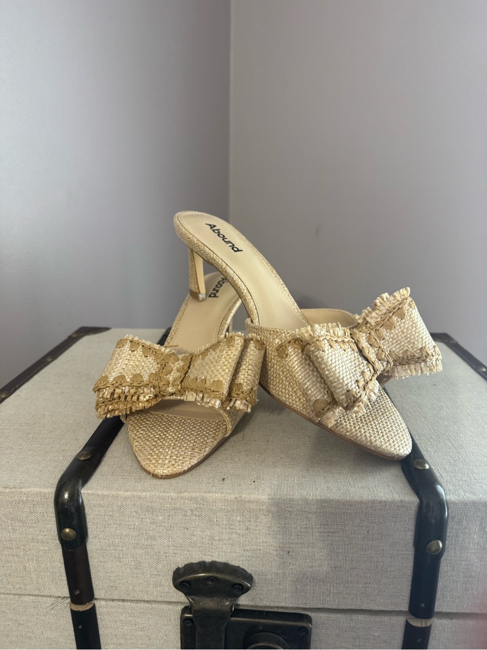 Abound Beige Woven Bow Mule Heels